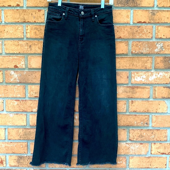 BDG Ultra Wide Leg High Rise Cropped Jeans SIZE 25 Black Raw Edge Sz 2 - Picture 2 of 9